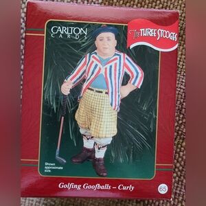 NIB VINTAGE Carlton Cards The Three Stooges 'Golfing Goofballs - Curly' Ornament